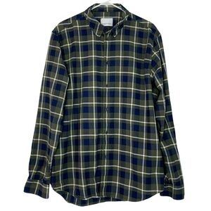 Samsoe Liam Flannel Button Down Shirt Mens Size XXL Green Navy Blue Plaid EUC